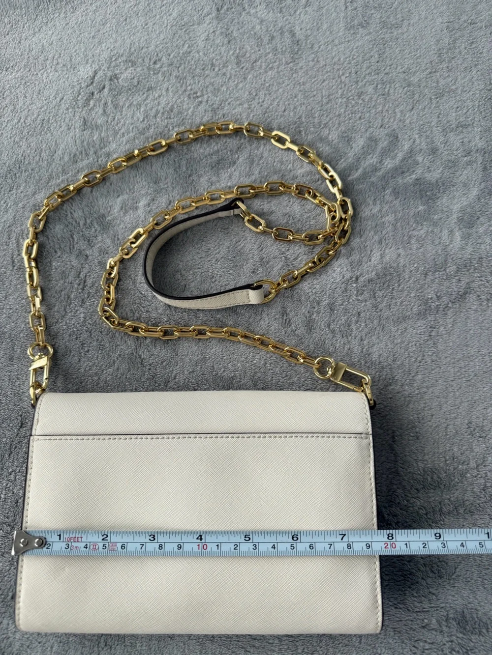 Tory Burch Robinson Saffiano Leather Chain Wallet Crossbody Cream Gold